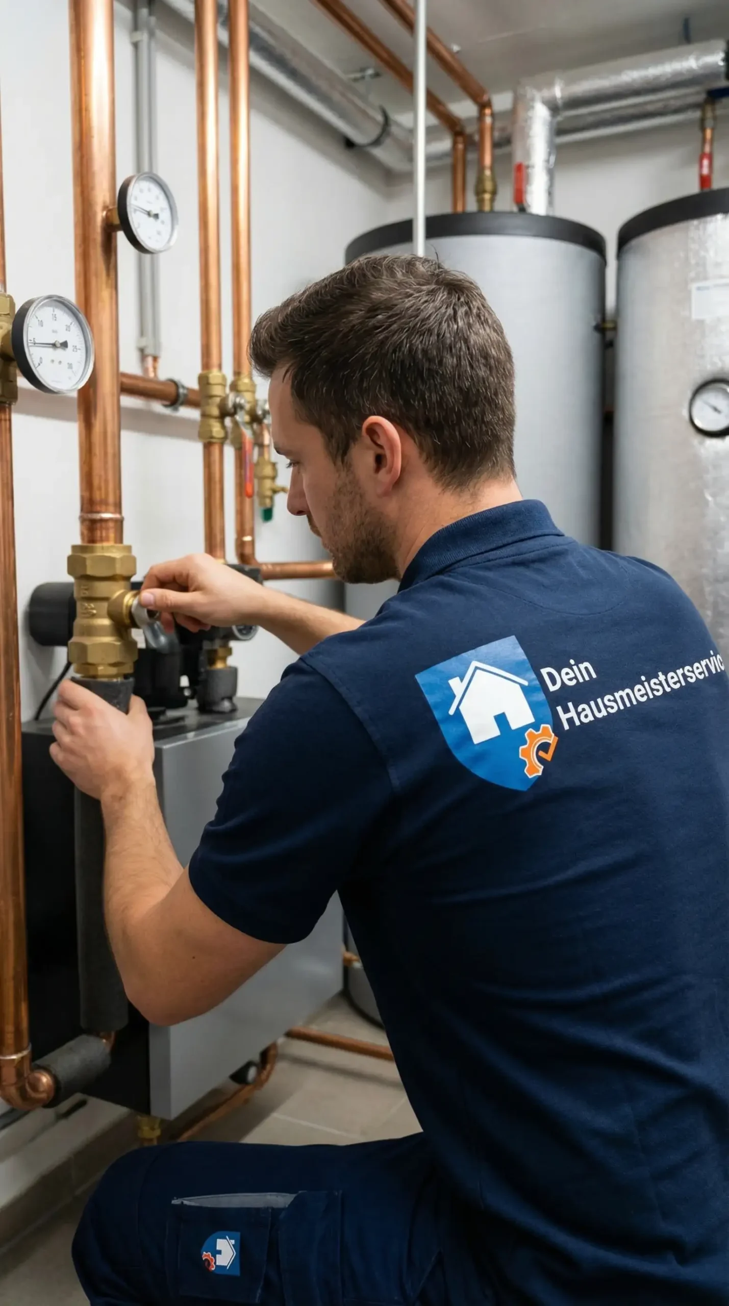Hausmeister Hagen bei der Haustechnik-Kontrolle